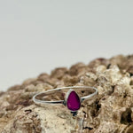Ruby Teardrop Dainty Sterling Silver Crystal Ring
