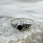 Sterling Silver Black Onyx Faceted Crystal Ring