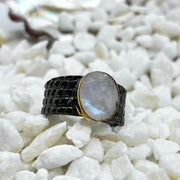 Moonstone Rhodium Plated Sterling Silver Ring