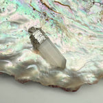 Selenite Petite Crystal Pencil Point White Metal Pendant from India