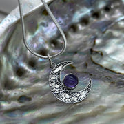 Crescent Moon Filigree With Amethyst Sterling SIlver Pendant