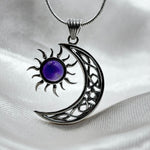 Celtic Cresent Moon & Sun Amethyst Sterling Silver Pendant