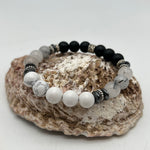 Black Rutile & White Howlite Mens gemstone bracelet-19cm