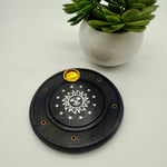 Wooden Round Incense Holder with Sun