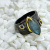 Labradorite Rhodium Plated Sterling Silver Ring With Amethyst And Ruby 7 Sterling Silver Rings