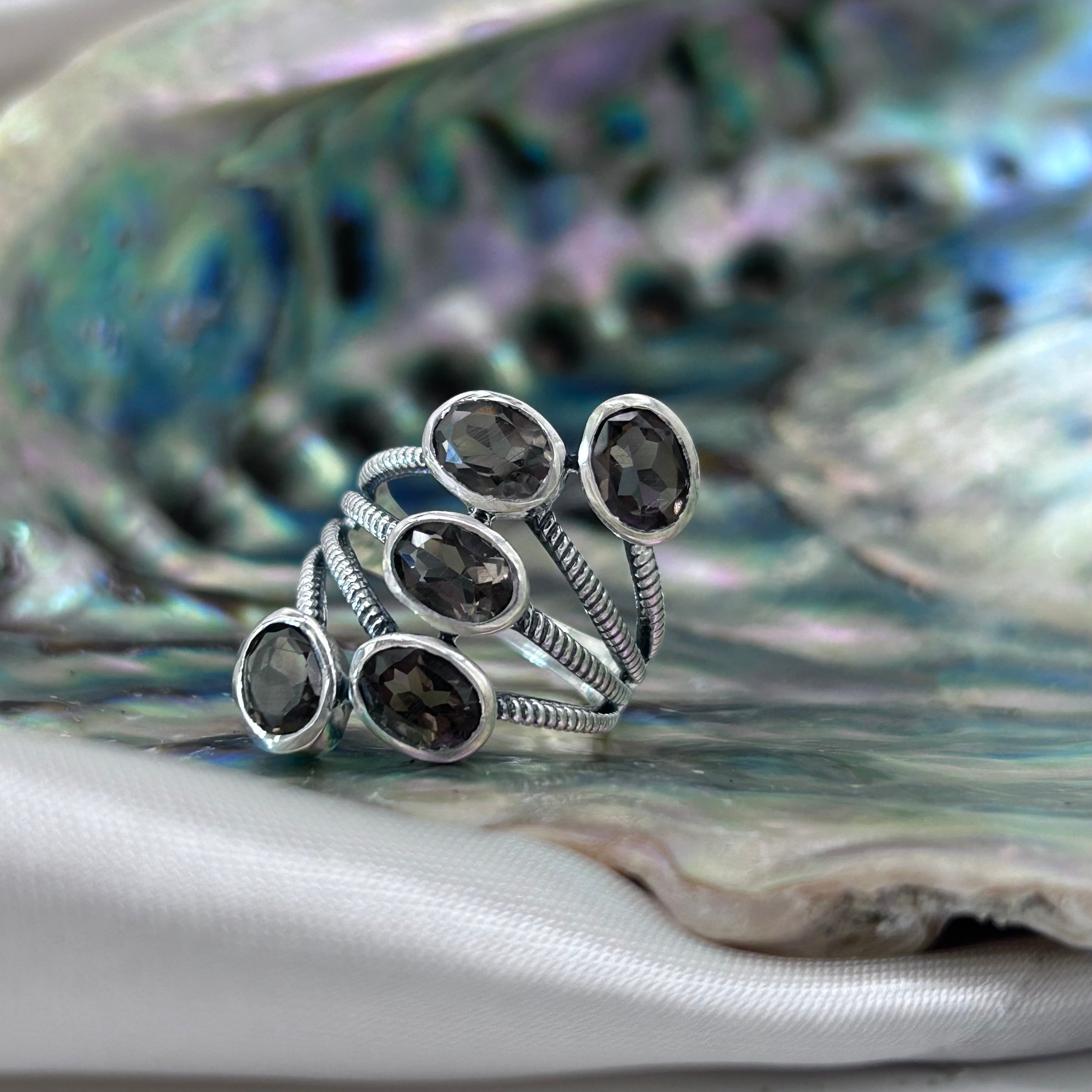 Smoky Quartz Sterling Silver 5 Stone Crystal Ring – The Crystal Spirits
