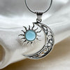Celtic Cresent Moon & Sun Blue Chalcedony Sterling Silver Pendant Pendants