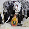 Sacred Deity Painted on Rose Quartz with Garnet Amethyst and Rose Quartz Crystal Gemstone Beads Necklace