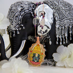 Lord Venkateswara known as Balaji Painted on Rose Quartz with Garnet, Amethyst and Rose Quartz Crystal Gemstone Beads