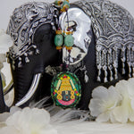 Lord Venkateswara known as Balaji  Painted on Tuquioise with Garnet, Citrine and Emerald Crystal Gemstone Beads