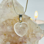 Clear Quartz Crystal Heart Shaped Pendant