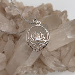 Lotus Flower Teardrop Mother Of Pearl Sterling Silver Pendant