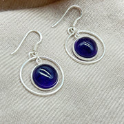 Sterling Silver Hoop Amethyst Crystal Cabochon Earrings