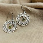 Sterling Silver Dreamcatcher Peridot Crystal Cabochon Earrings