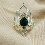 Elven Sterling Silver Faceted Emerald Crystal Ring