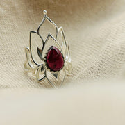 Elven Sterling Silver Garnet Cabochon Crystal Ring