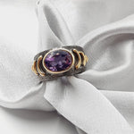 Amethyst Aura Shielding Rhodium Plated Sterling Silver Ring