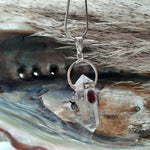 Clear Quartz with Garnet Cabochon DT Crystal Pendant