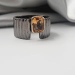 Rhodium Plated Sterling Silver Faceted Citrine Crystal Ring