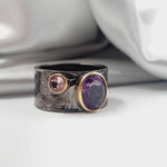 Rhodium Plated Sterling Silver Faceted Amethyst Crystal Ring