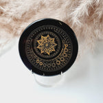 Black agate Crystal Disc Incense Holder With Circle Filigree Moon Design