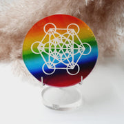 Selenite Rainbow Charging Plate - Metatron Geometric Cube
