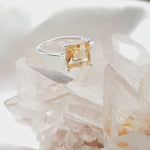Faceted Citrine Crystal Sterling Silver Square Shaped Ring