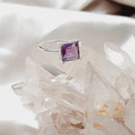 Sterling Silver Square Amethyst Faceted Crystal Ring