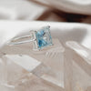 Faceted Blue Topaz Crystal Sterling Silver Square Shaped Ring Sterling Silver Rings