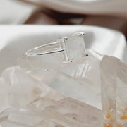 Faceted Moonstone Crystal Sterling Silver Square Shaped Ring