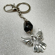 Smoky Quartz Crystal Angel Charm Key Ring
