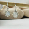 Sterling Silver Moonstone Crystal Gemstone Cabochon with Dotting Detail Earrings Sterling SIlver Earrings