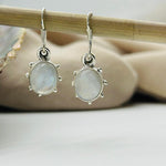 Sterling Silver Moonstone Crystal Gemstone Cabochon with Dotting Detail Earrings