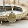 Sterling Silver Small Pear-Shaped Golden Rutile Quartz Crystal Gemstone Cabochon Pendant Sterling Silver Pendants