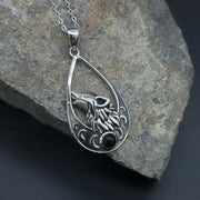 Sterling Silver Wolf With Moon Pendant