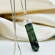 Moss Agate White Metal Crystal Pendant