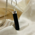 Black Obsidian White Metal Crystal Pendant