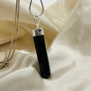 Black Tourmaline White Metal Crystal Pendant