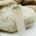 Rose Quartz Tabby White Metal Pendant With Reiki Symbol