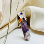 Amethyst Point With Cabochon Gemstones Metal Pendant