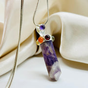 Amethyst Point With Cabochon Gemstones Metal Pendant


