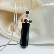 Black Tourmaline Point With Cabochon Gemstones Crystal Pendant