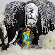 Labradorite Crystal Gemstone Sterling SIlver Pendant with hand-painted Lord Krishna Deity