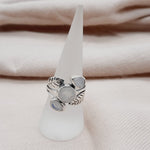 Triple Moonstone Leaf Design Sterling Silver Ring