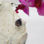 Sterling Silver Faceted Crystal Smoky Quartz Ring