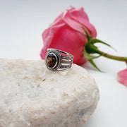 Sterling Silver Detailed Smoky Quartz Crystal Ring