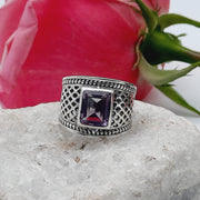 Unique Square Shaped Sterling Silver Crystal Amethyst Ring