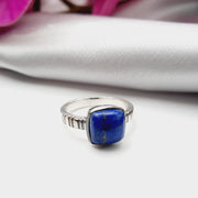 Lapis Lazuli Crystal Square Cabochon Sterling Silver Ring