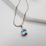 Sterling Silver Faceted Blue Topaz Crystal Square Pendant