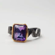 Amethyst Psychic Protection Rhodium Plated Sterling Silver Ring